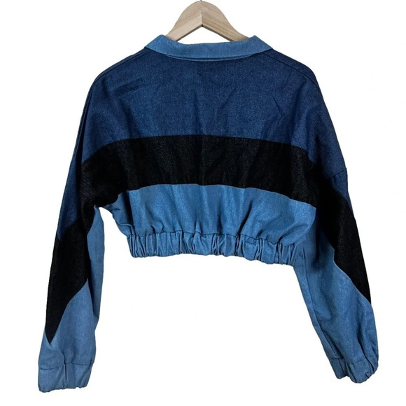 SHEIN • Cut And Sew Zip Up Crop Denim Jacket - Picture 5 of 9